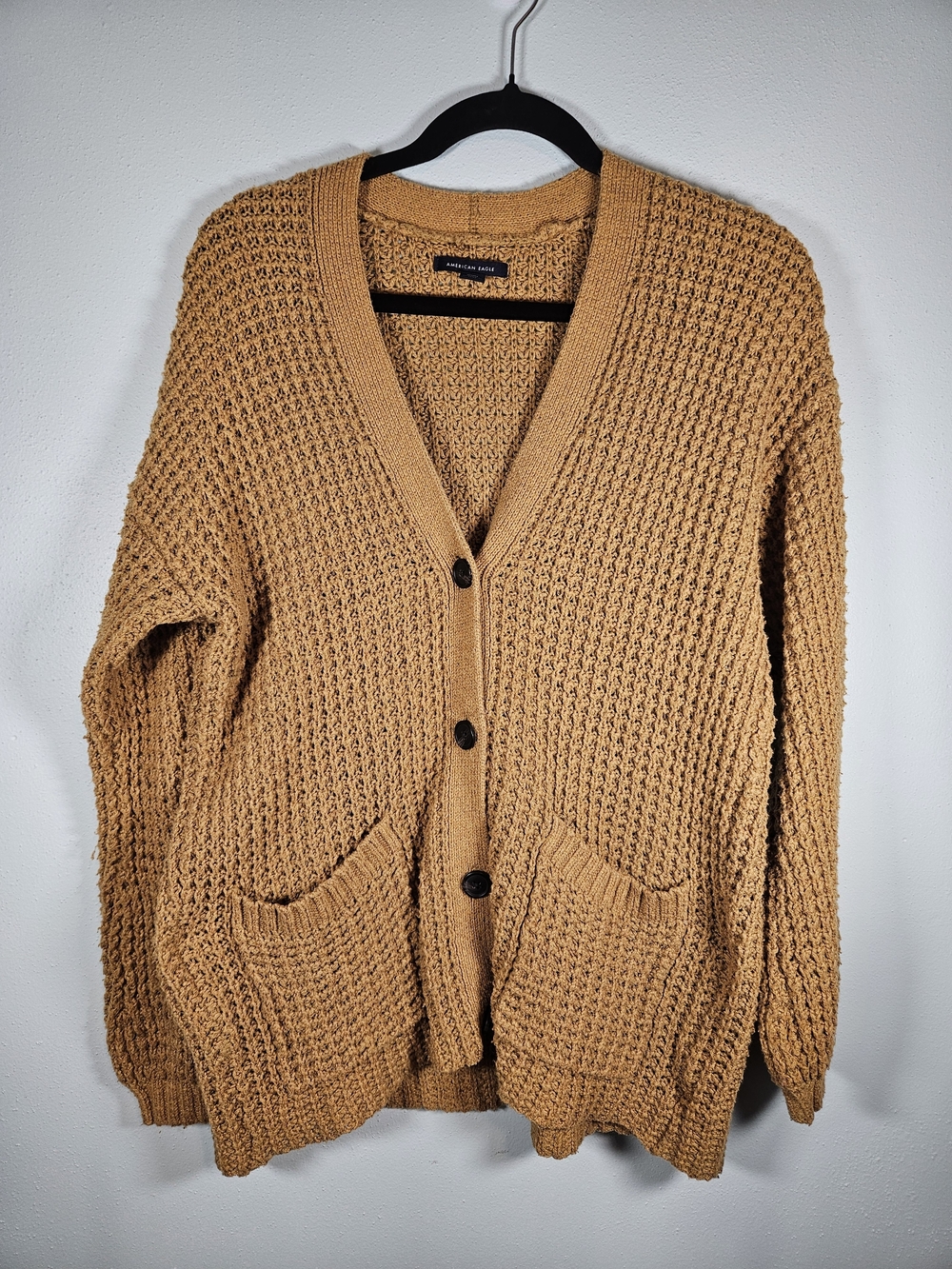 American Eagle Outfitters Waffle Knit Cardigan - Mustard